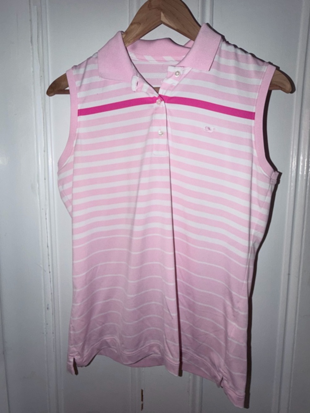 Vineyard Vines Pink and White Striped Sleeveless Polo